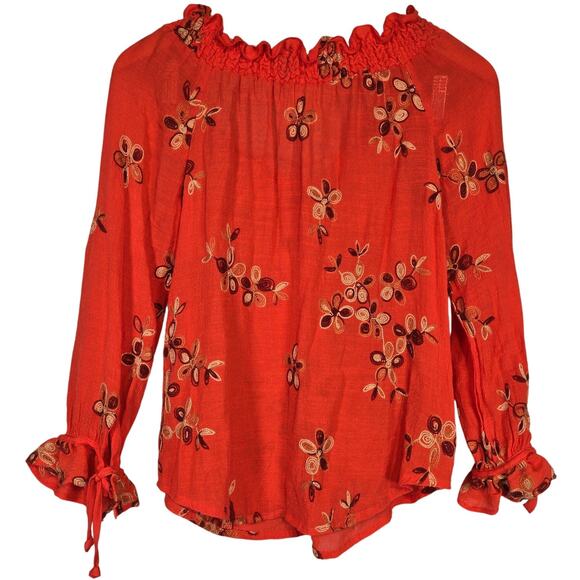 Fig and Flower‎ Petite Floral Embroidered Boho Long Sleeve Top PM - Picture 2 of 6